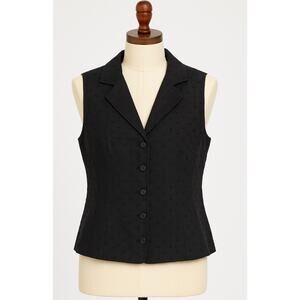 Sara Campbell Petites Black Textured Linen Button Front Vest Women’s Small